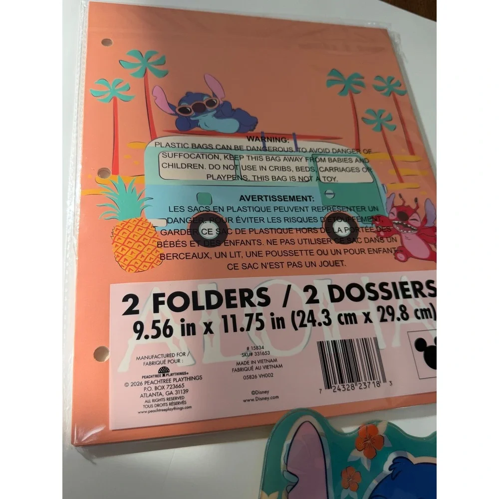 Disney Lilo & Stitch Hawaii Stationery Set 2 Folders and 1 Pencil Pouch New